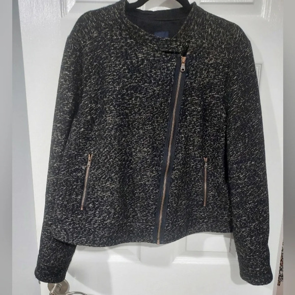 Gap Marled Black & White Tweed Moto Jacket in Size XXL - Picture 1 of 15